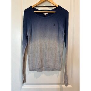 Volcom Fun Dipped Sweater Womens Medium Blue Grey Ombre Dip Dye Cotton Knit
